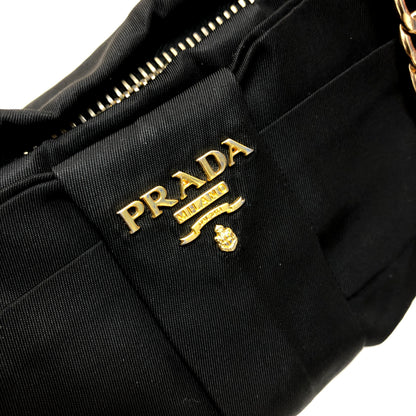 PRADA Logo Ribbon Chain Nylon Handbag Black vintage old x4bpts