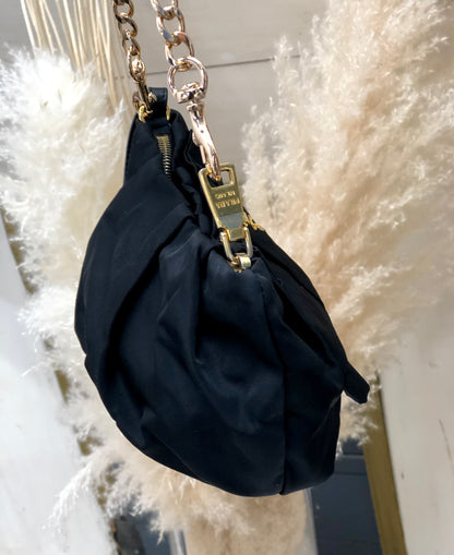 PRADA Logo Ribbon Chain Nylon Handbag Black vintage old x4bpts