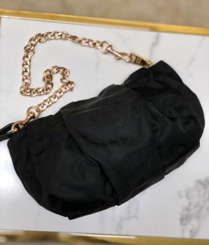 PRADA Logo Ribbon Chain Nylon Handbag Black vintage old x4bpts