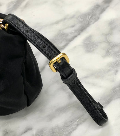 PRADA Logo Ribbon Chain Nylon Handbag Black vintage old x4bpts