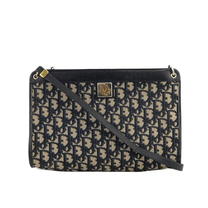 Christian Dior Logo Trotter Oblique Jacquard Shoulder bag Navy Vintage Old 3u4mfp