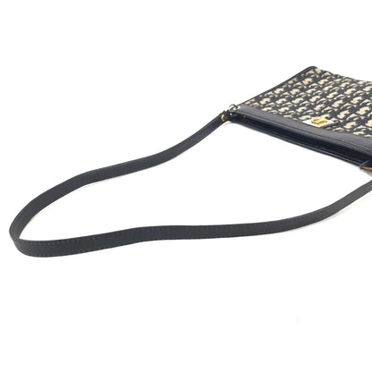 Christian Dior Logo Trotter Oblique Jacquard Shoulder bag Navy Vintage Old 3u4mfp