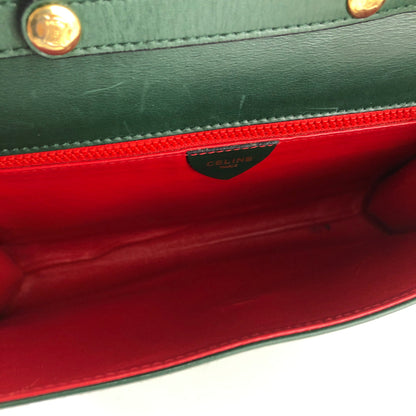 CELINE 圓形標誌皮革肩背包手拿包綠色復古舊 Celine 636zzy