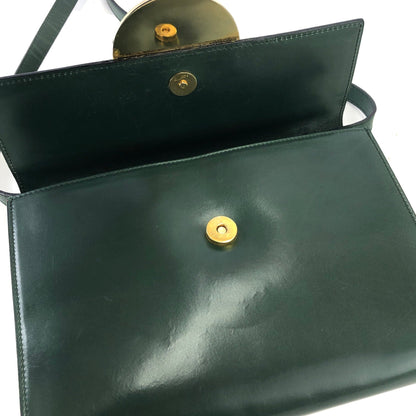 CELINE 圓形標誌皮革肩背包手拿包綠色復古舊 Celine 636zzy