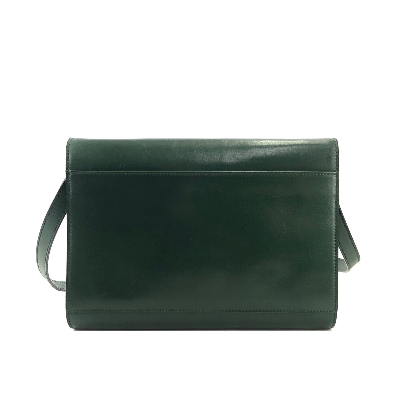 CELINE Circle logo Leather Shoulder bag Clutch bag Green Vintage Old Celine 636zzy