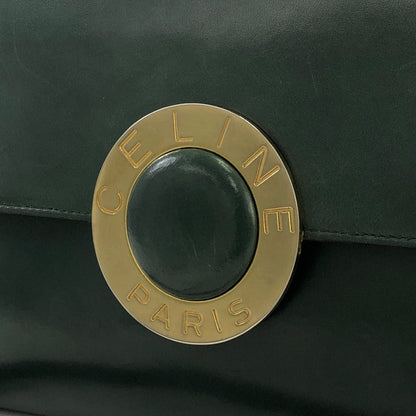 CELINE 圓形標誌皮革肩背包手拿包綠色復古舊 Celine 636zzy