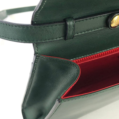 CELINE 圓形標誌皮革肩背包手拿包綠色復古舊 Celine 636zzy