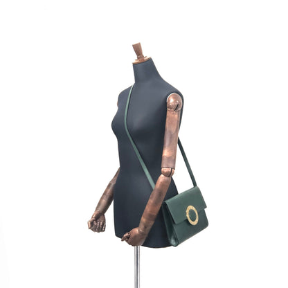 CELINE 圓形標誌皮革肩背包手拿包綠色復古舊 Celine 636zzy