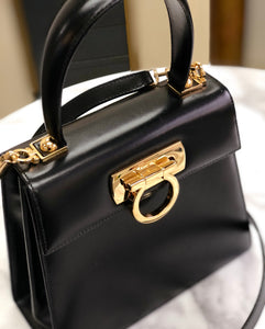 Salvatore Ferragamo Gancini leather mini bag 2WAY Kelly shoulder bag black vintage old ihyerb