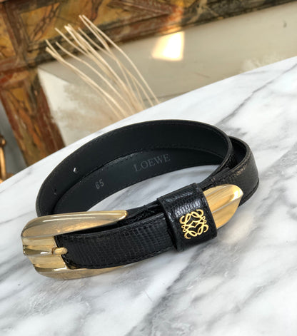 LOEWE Anagram Lizard embossed Belt Black Vintage Old wuern6