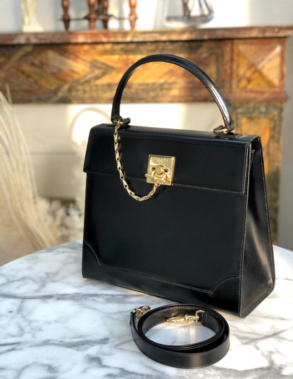 CELINE Mantel Chain Gancini Handbag Crossbody Shoulder bag Black Vintage Old Celine 7vuth5