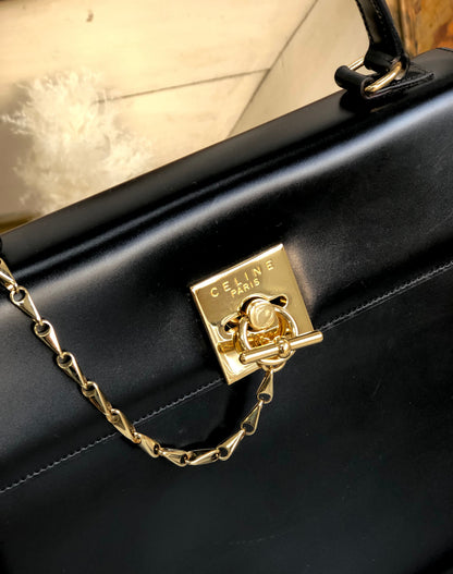 CELINE Mantel Chain Gancini Handbag Crossbody Shoulder bag Black Vintage Old Celine 7vuth5