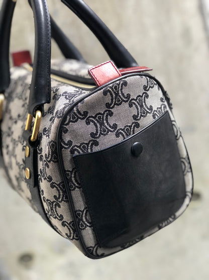 CELINE Triomphe pattern Jacquard Mini boston bag Handbag Black Vintage Old Celine 8egcyx