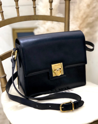 CELINE Gancini Crossbody Shoulder bag Black Vintage Old CELINE uzb5yv