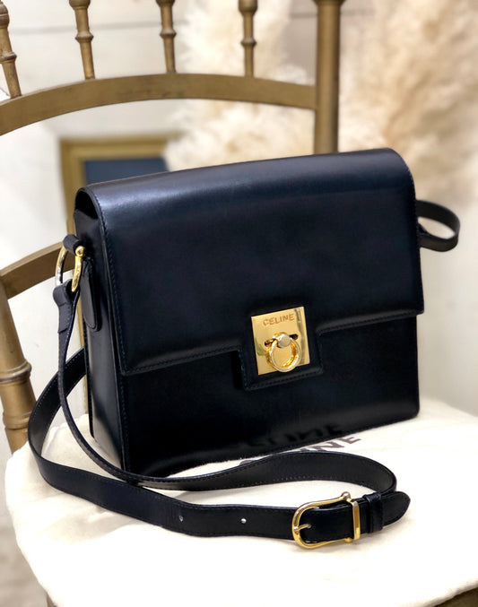 CELINE Gancini Crossbody Shoulder bag Black Vintage Old CELINE uzb5yv