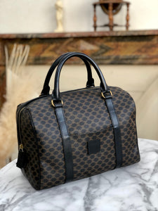 CELINE Macadam Blason Embossed Boston bag Handbag Black Vintage Old Celine 2g6ijr