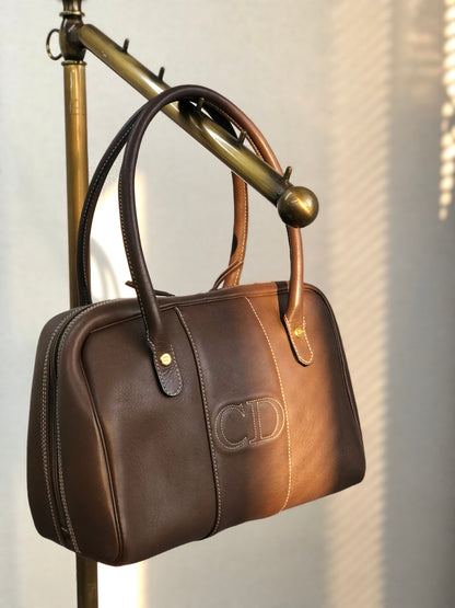 Christian Dior CD 標誌縫線手提包波士頓包棕色舊款復古 dpvhg3