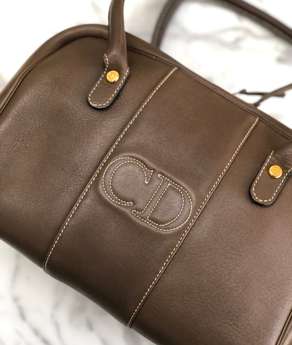 Christian Dior CD 標誌縫線手提包波士頓包棕色舊款復古 dpvhg3