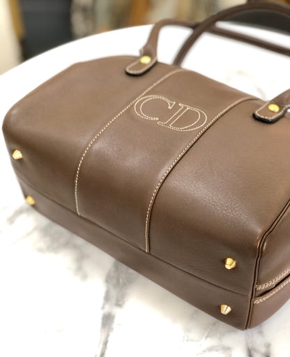 Christian Dior CD 標誌縫線手提包波士頓包棕色舊款復古 dpvhg3