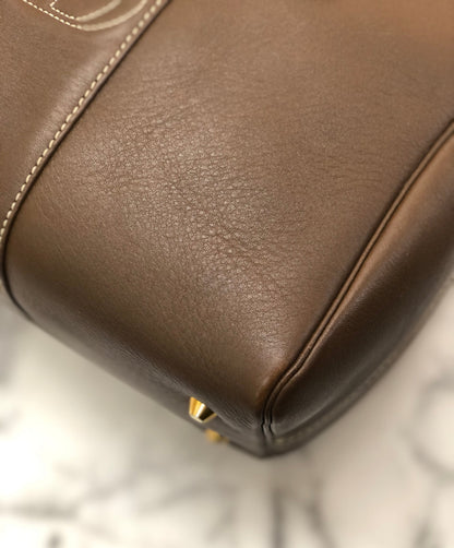 Christian Dior CD 標誌縫線手提包波士頓包棕色舊款復古 dpvhg3
