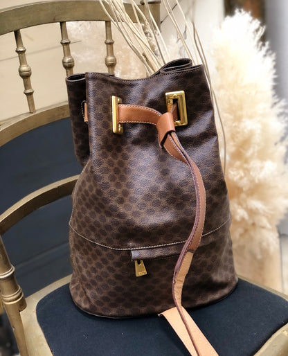 CELINE Macadam Drawstring One shoulder bag Sling bag Brown Vintage Old CELINE b5kt2p