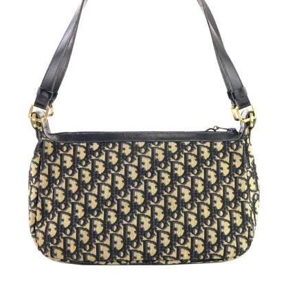 Christian Dior Trotter CD Motif Jacquard Leather Shoulder bag Navy Vintage Old jywsxu
