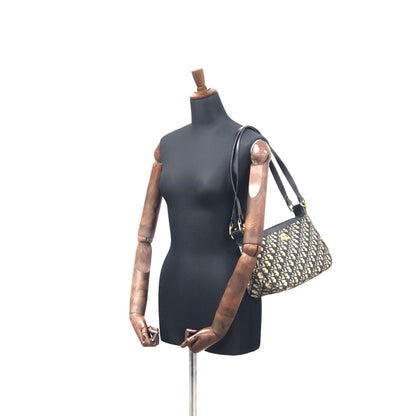 Christian Dior Trotter CD Motif Jacquard Leather Shoulder bag Navy Vintage Old jywsxu