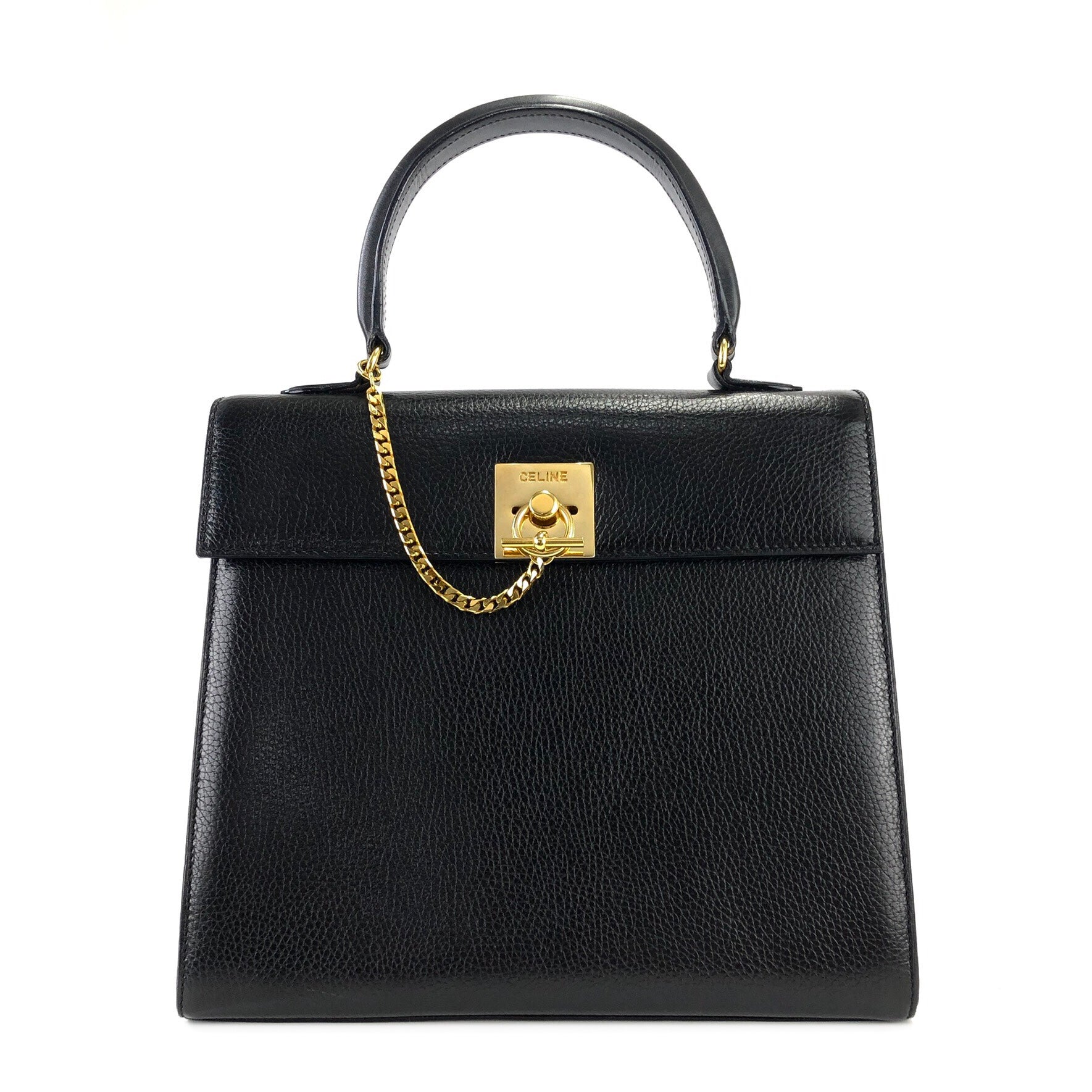 CELINE Mantel Chain Gancini Ostrich Leather Kelly Handbag Black Vintag –  VintageShop solo