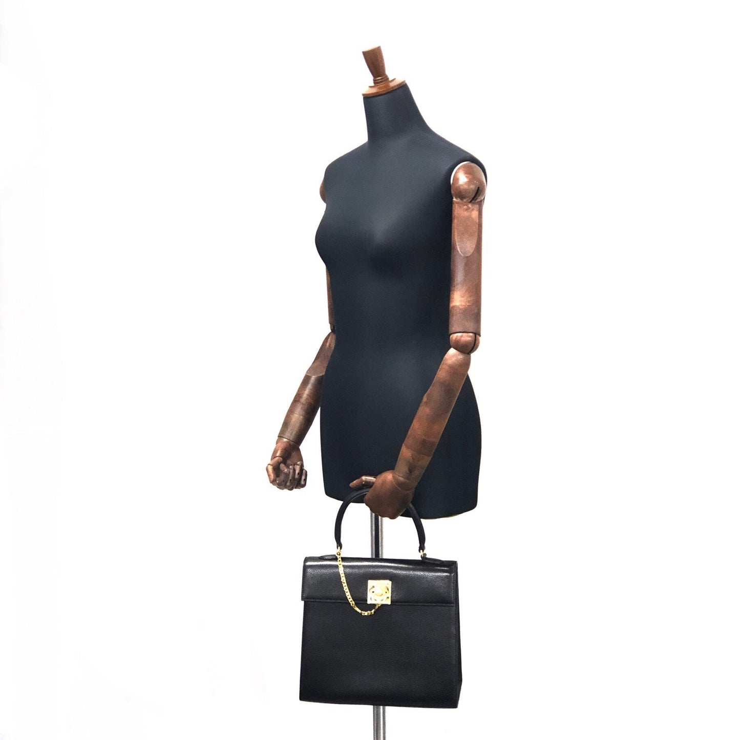 CELINE Mantel Chain Gancini Handbag Black Vintage Old Celine vtz7d4