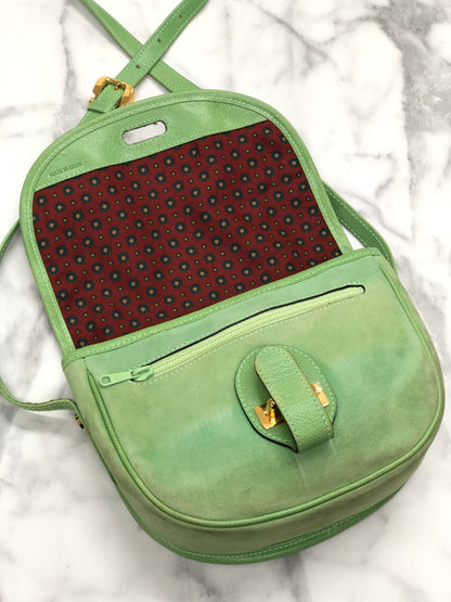 LOEWE Anagram embossed Suede Round Shoulder bag Green Vintage Old dkjysw