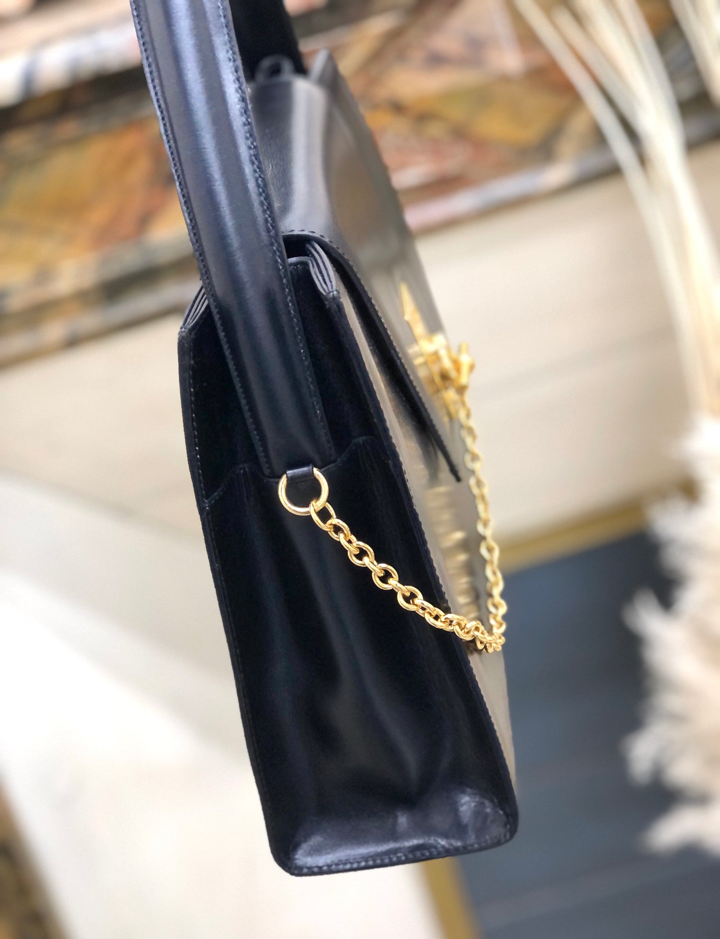 CELINE Mantel Chain Gancini Handbag Black Vintage Old Celine 52xyu2