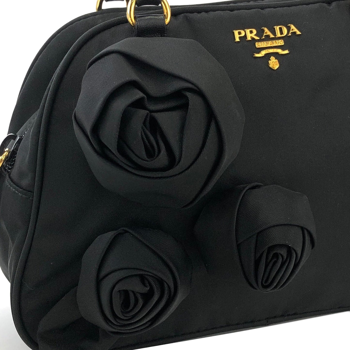 PRADA Triangle logo Nylon Corsage Small Boston bag Handbag Black Vintage n25wff