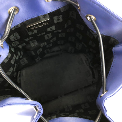 Yves Saint Laurent YSL Embossed Nylon Leather Drawstring Shoulder bag Navy Vintage Old diyz6v