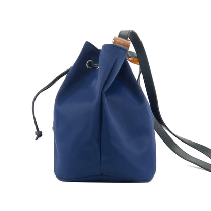 Yves Saint Laurent YSL Embossed Nylon Leather Drawstring Shoulder bag Navy Vintage Old diyz6v