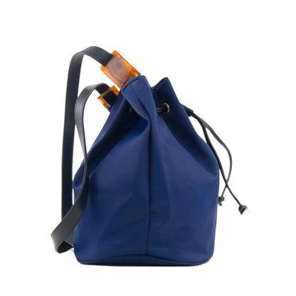 Yves Saint Laurent YSL Embossed Nylon Leather Drawstring Shoulder bag Navy Vintage Old diyz6v