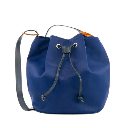 Yves Saint Laurent YSL Embossed Nylon Leather Drawstring Shoulder bag Navy Vintage Old diyz6v