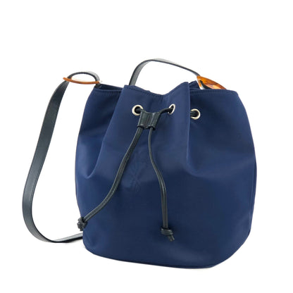 Yves Saint Laurent YSL Embossed Nylon Leather Drawstring Shoulder bag Navy Vintage Old diyz6v