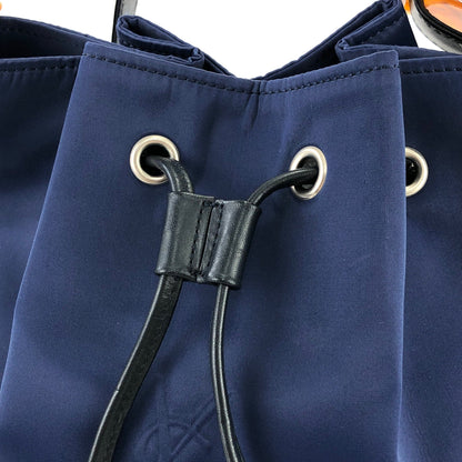 Yves Saint Laurent YSL Embossed Nylon Leather Drawstring Shoulder bag Navy Vintage Old diyz6v