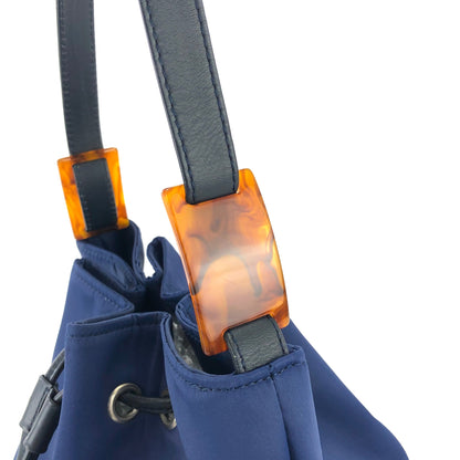 Yves Saint Laurent YSL Embossed Nylon Leather Drawstring Shoulder bag Navy Vintage Old diyz6v