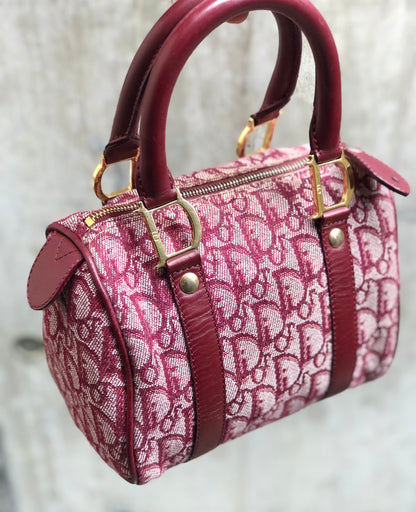 Christian Dior Trotter Oblique Cadena Jaguar Leather Micro Boston Handbag Mini Bag Red Vintage Old a2cxmz