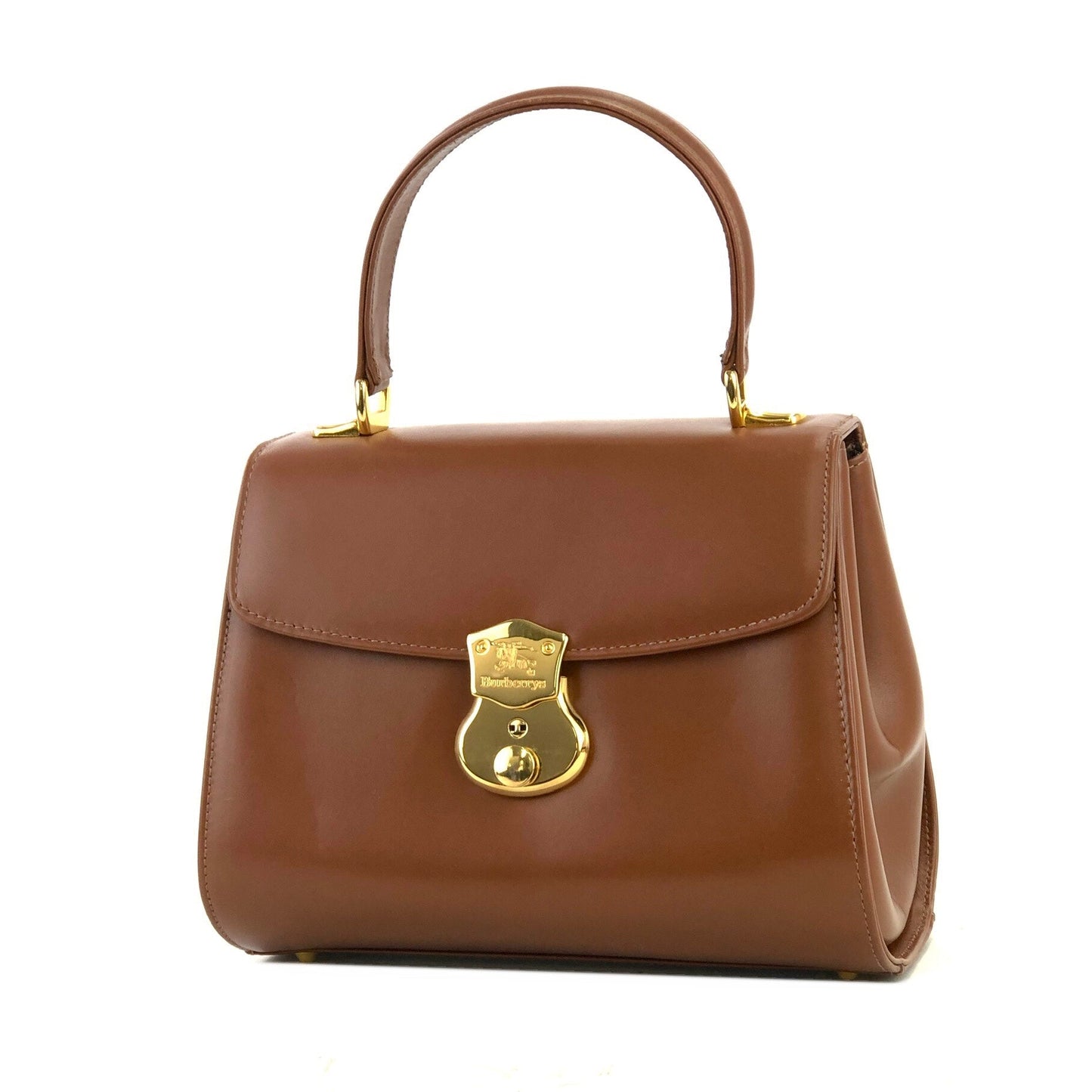 Burberrys Burberry front lock logo horse leather top handle handbag brown vintage old zkphv2