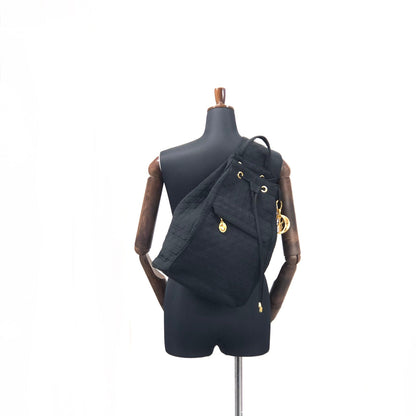 Christian Dior Cannage Drawstring Charm Nylon Sling bag  Black h73wja