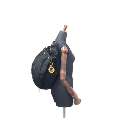 Christian Dior Cannage Drawstring Charm Nylon Sling bag  Black h73wja