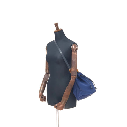 Yves Saint Laurent YSL Embossed Nylon Leather Drawstring Shoulder bag Navy Vintage Old diyz6v