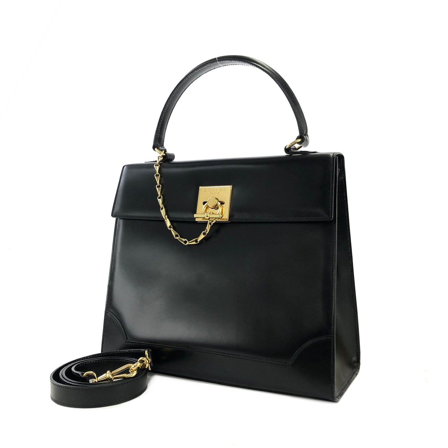 CELINE Mantel Chain Gancini Handbag Crossbody Shoulder bag Black Vintage Old Celine 7vuth5