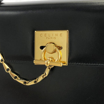 CELINE Mantel Chain Gancini Handbag Crossbody Shoulder bag Black Vintage Old Celine 7vuth5
