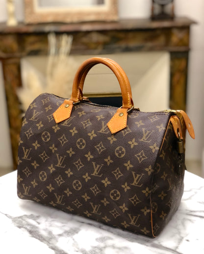 LOUIS VUITTON Monogram Cadena Mini Boston Speedy 30 M41526 Handbag Brown Vintage Old ykv3i7