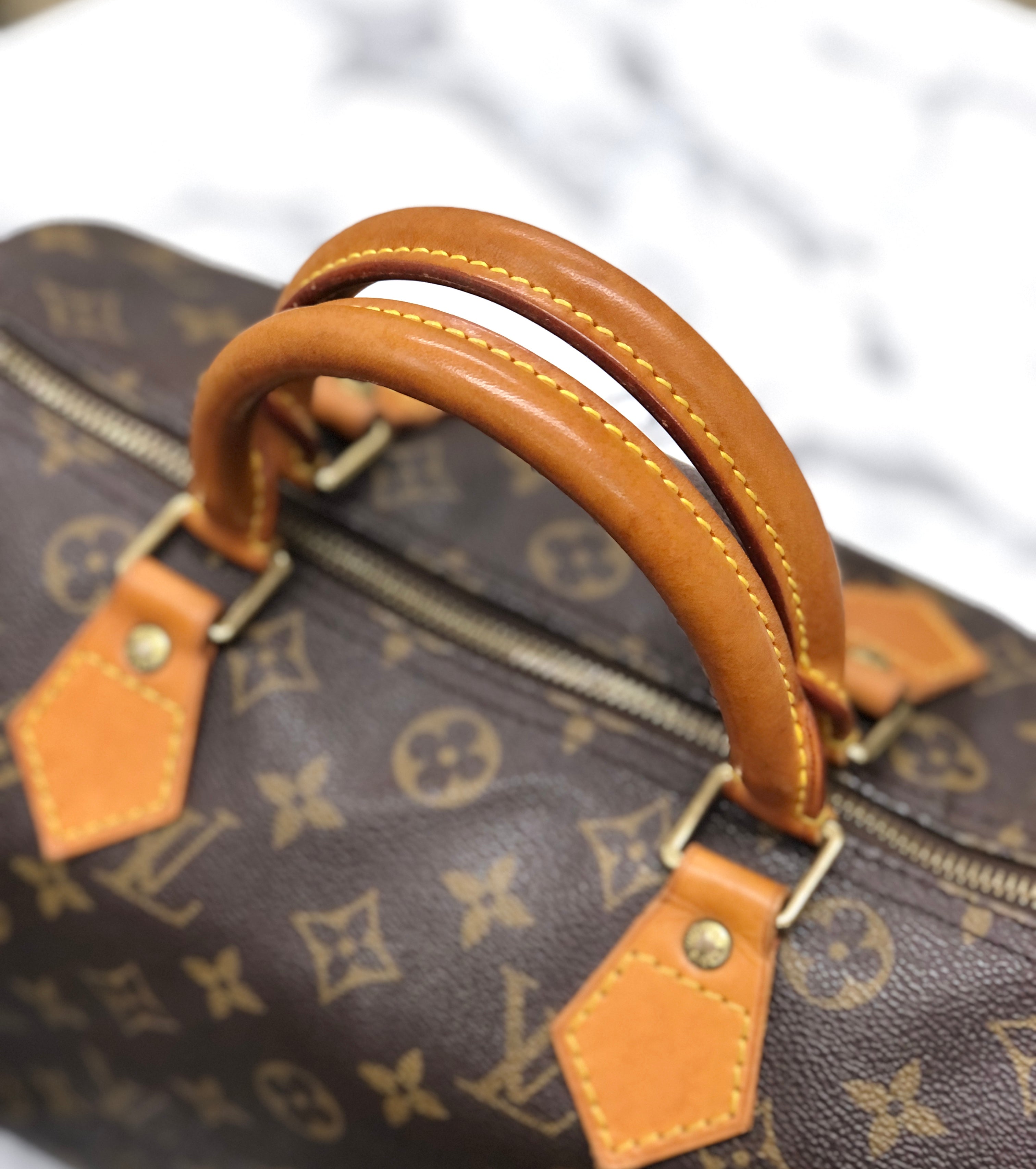 LOUIS VUITTON Monogram Cadena Mini Boston Speedy 30 M41526 Handbag Brown Vintage Old ykv3i7