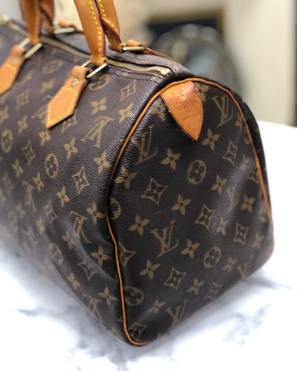 LOUIS VUITTON Monogram Cadena Mini Boston Speedy 30 M41526 Handbag Brown Vintage Old ykv3i7
