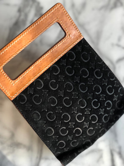 CELINE Macadam Blason Suede Handbag Mini Bag Black Camel vintage Old Celine gk4x2r